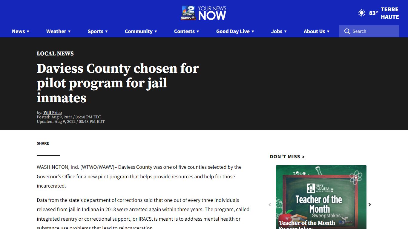 Daviess County chosen for pilot program for jail inmates ...